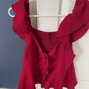SHEIN Deep Red Ruffle Blouse